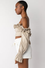 MODERN ROMANCE RUFFLE OFF THE SHOULDER CROPPED BLOUSE