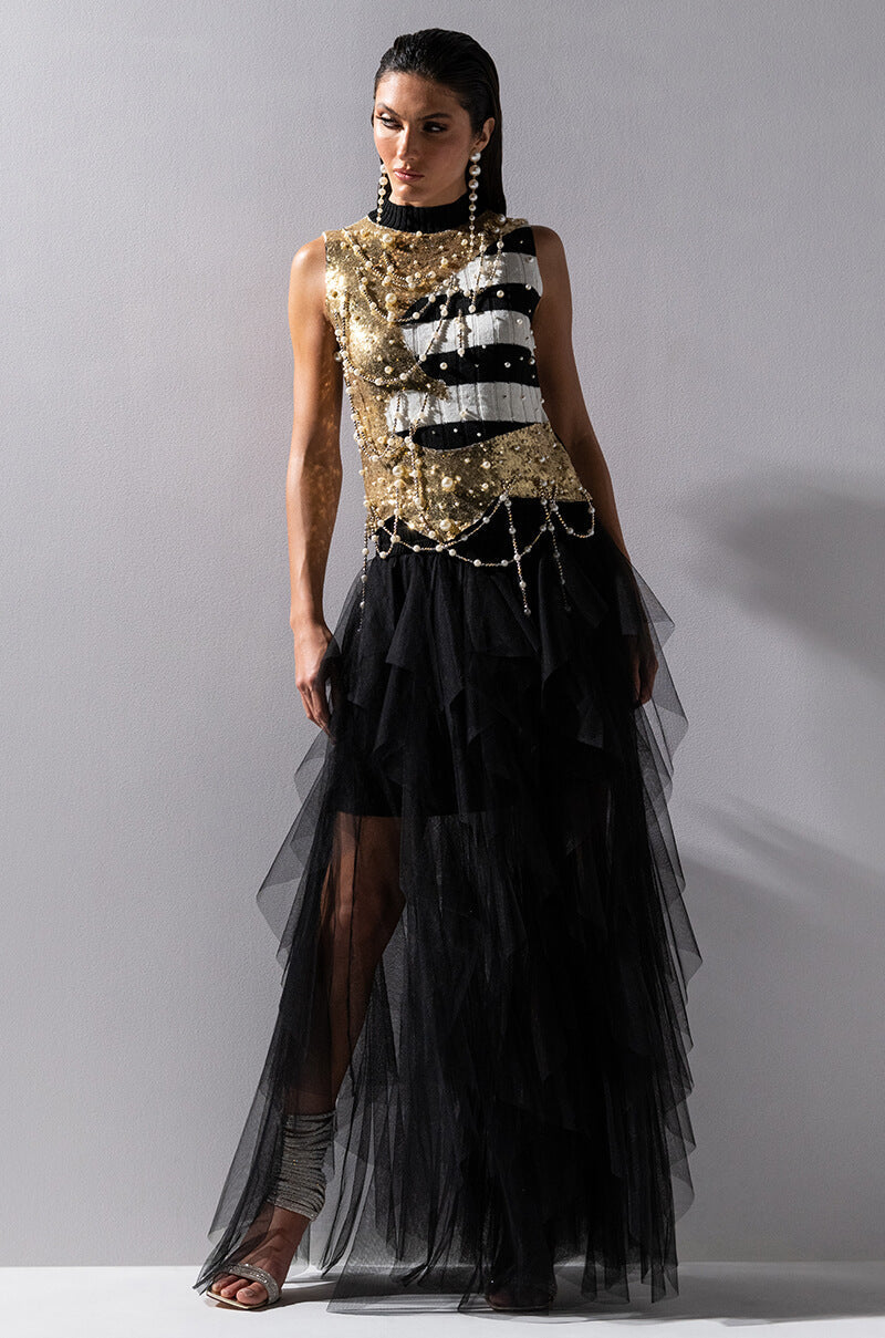 MODERN ROYALTY LAYERED MESH MAXI SKIRT