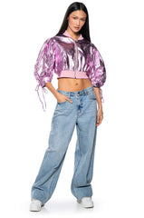 MON AMI METALLIC SHORT SLEEVE BOMBER