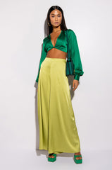 MONEY IS THE MOTIVE SATIN TWIST FRONT CROPPED BLOUSE