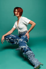 MONICA CONTOUR FRAYED JEANS