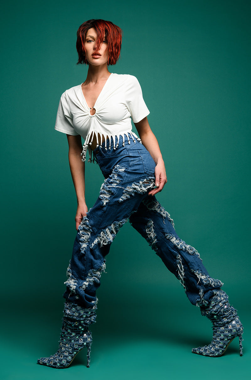 MONICA CONTOUR FRAYED JEANS