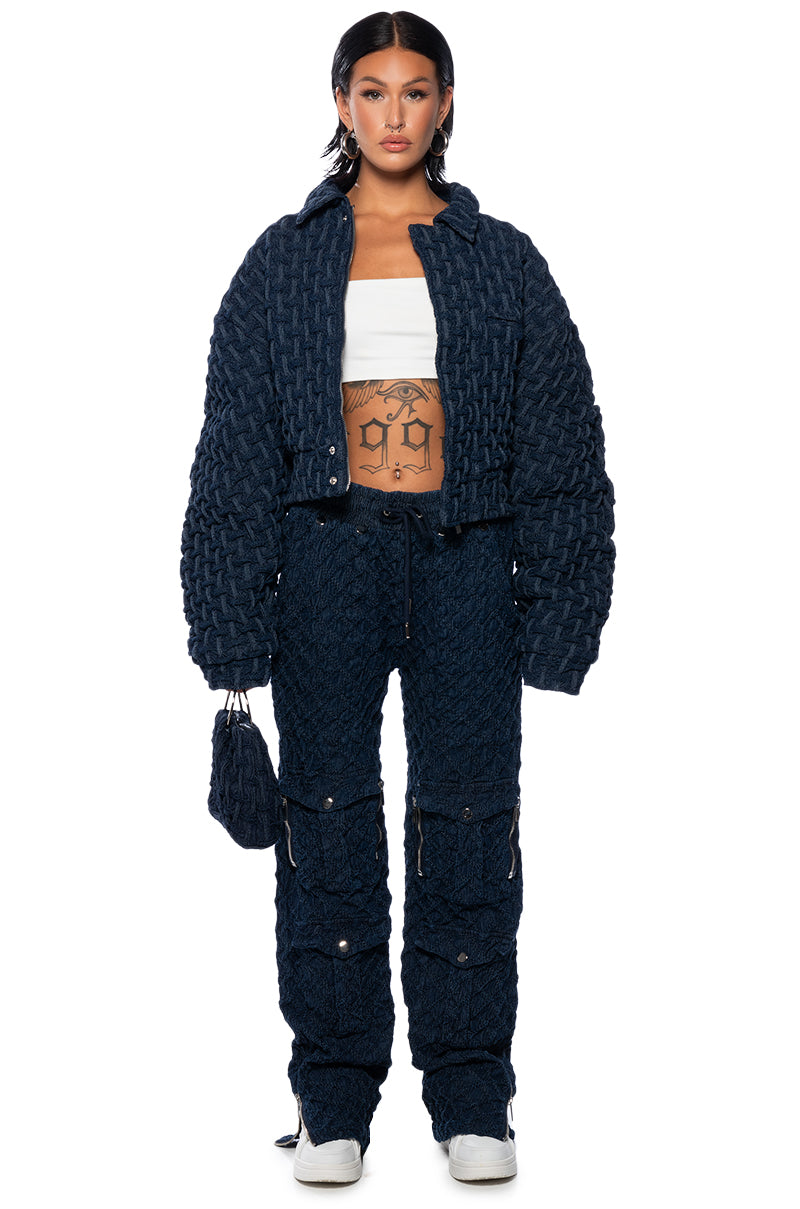 SHE IN HA MOOD TEXTURED WIDE LEG JOGGER