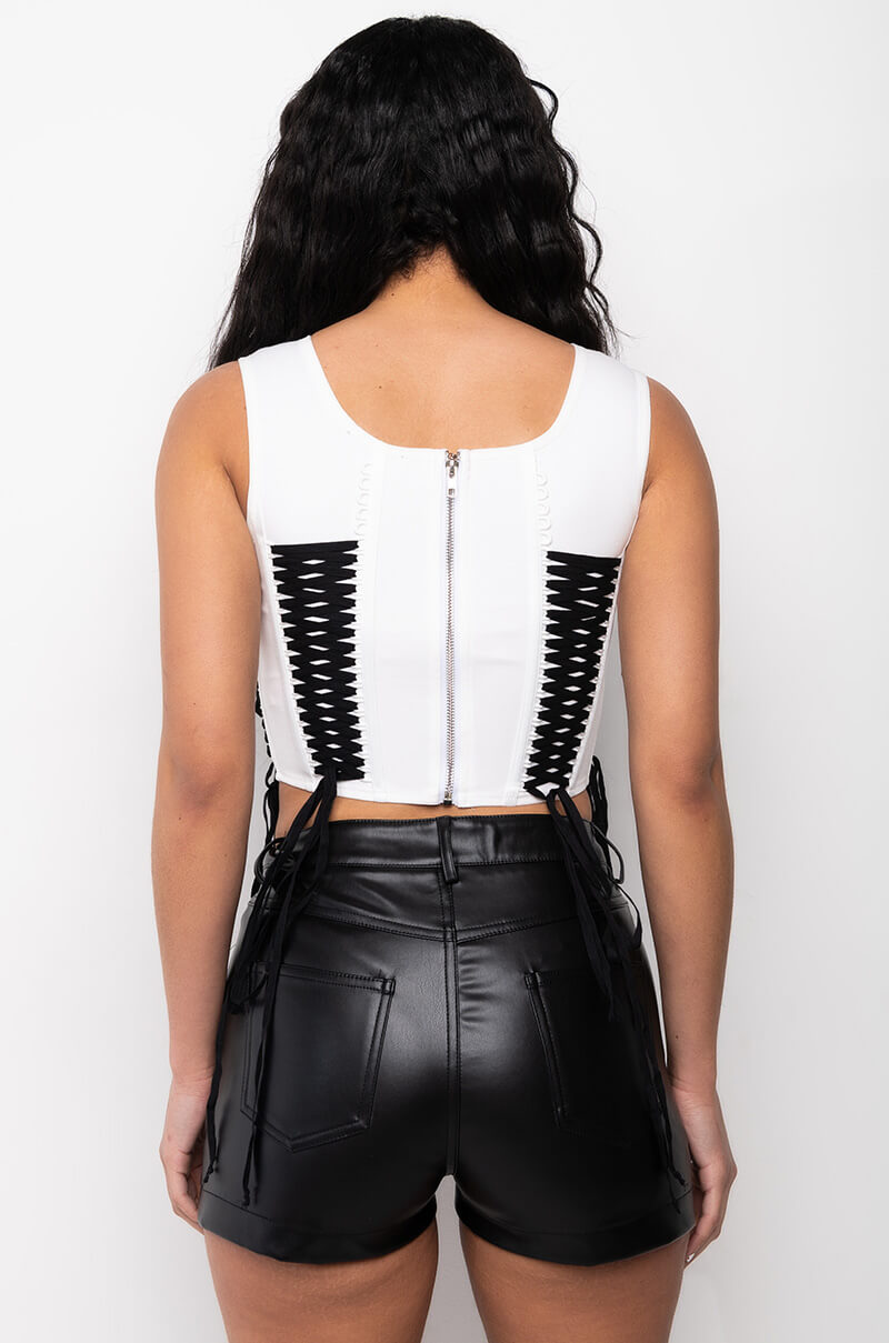 MOOD SWINGS LACE UP DETAIL CROP TANK