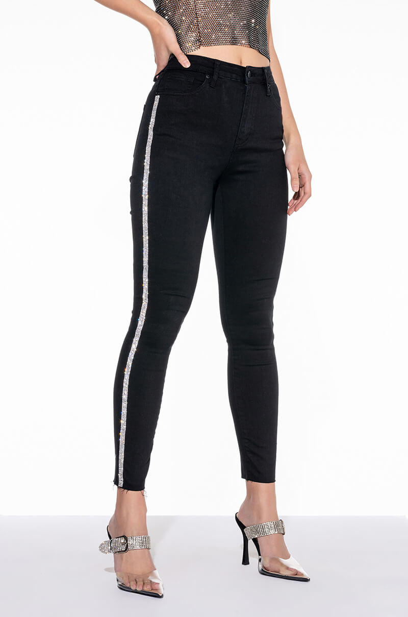 MOONWALKER RHINESTONE HIGH RISE SKINNY JEANS
