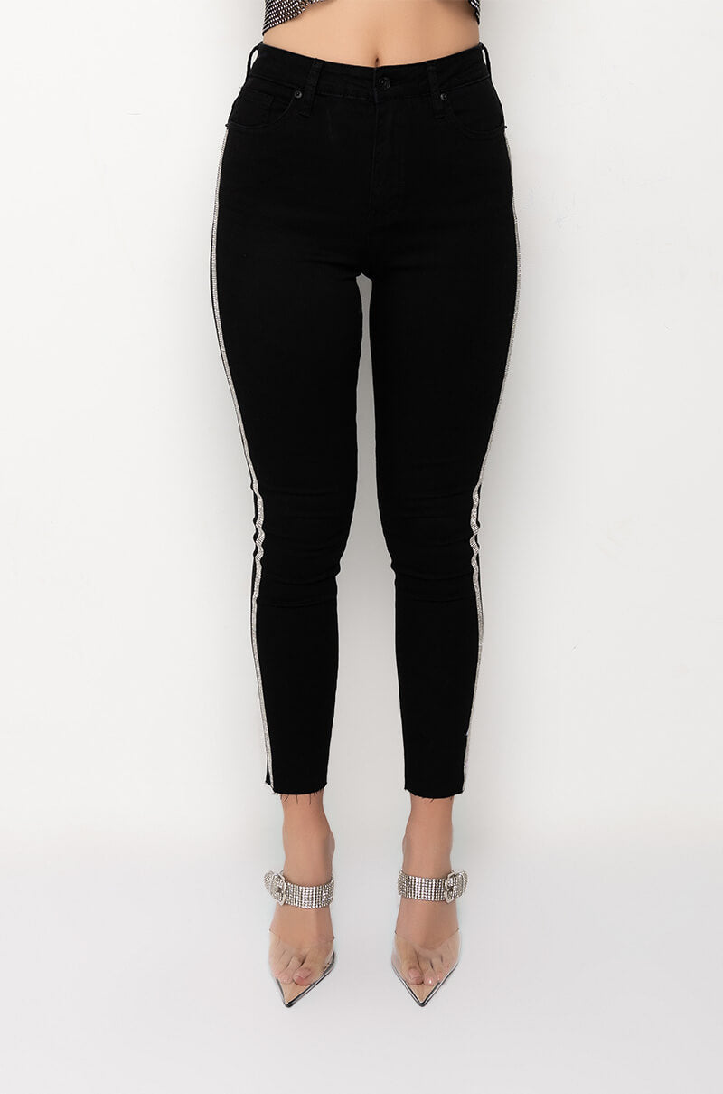 MOONWALKER RHINESTONE HIGH RISE SKINNY JEANS