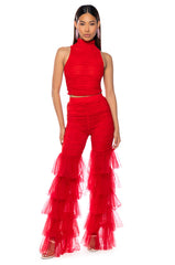 MORA MOCK NECK MESH TOP IN RED