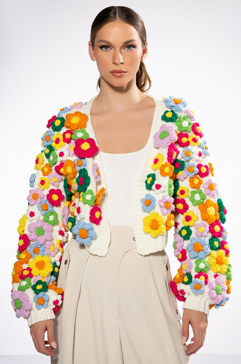 MOTHER NATURE FLOWER DETAIL CARDIGAN