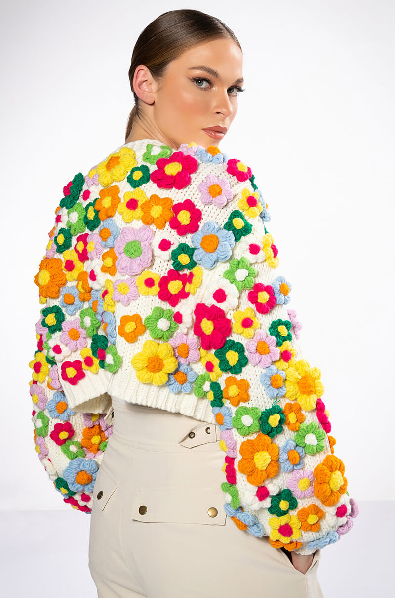MOTHER NATURE FLOWER DETAIL CARDIGAN