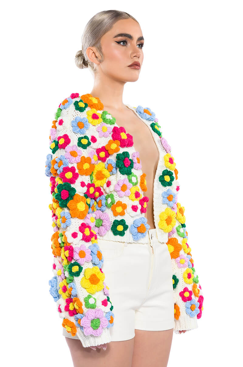 MOTHER NATURE FLOWER DETAIL CARDIGAN