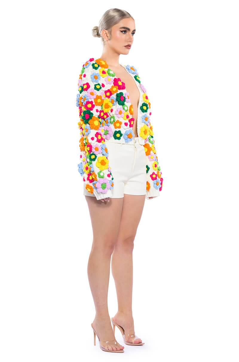MOTHER NATURE FLOWER DETAIL CARDIGAN