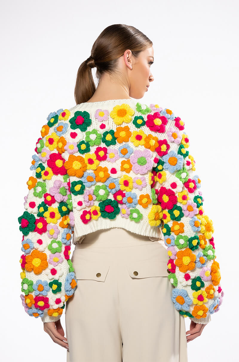 MOTHER NATURE FLOWER DETAIL CARDIGAN