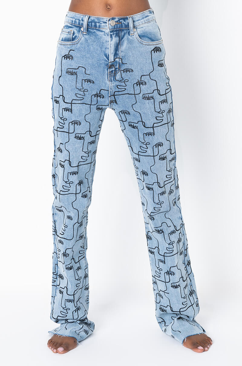 MULTIPLE FACES HIGH WAIST STRAIGHT JEANS