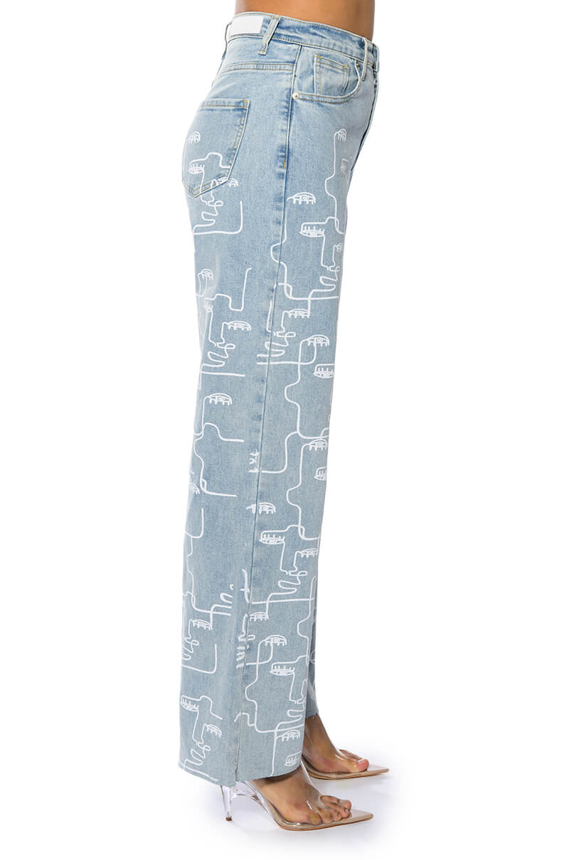 MULTIPLE FACES HIGH WAISTED STRAIGHT JEANS