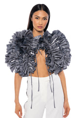 MUST BE DREAMING DENIM RUFFLE CROP BLOUSE