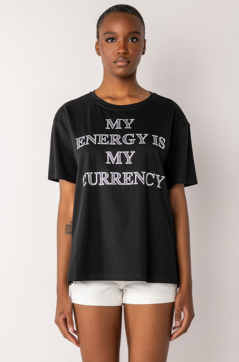 MY ENERGY IS MY CURRENCY OVERSIZED CUT OUT TSHIRT