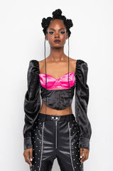 MY TYPE BUSTIER FRONT SATIN BLOUSE