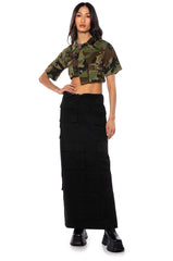 MY WAY BUTTON DOWN CAMO CROP TOP
