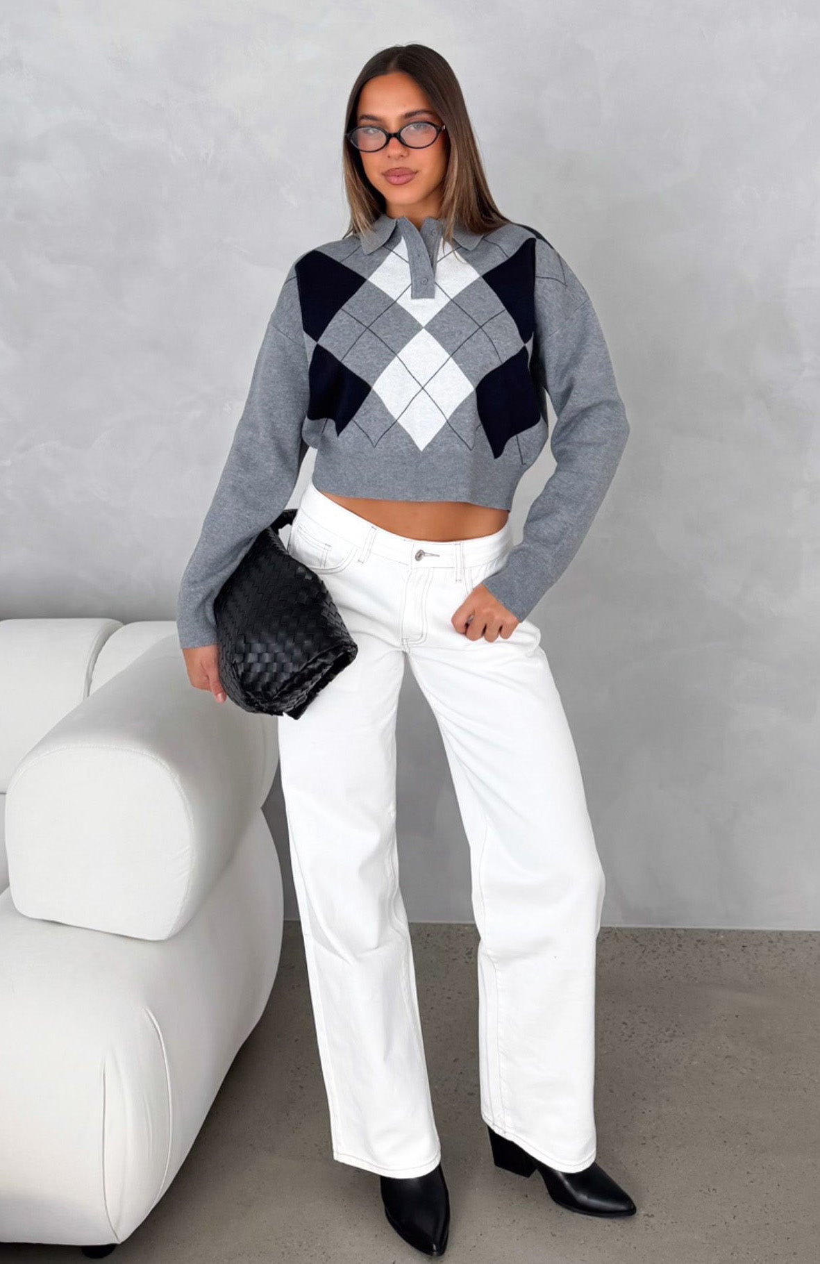 Cinzia Argyle Knit Sweater Navy Winter