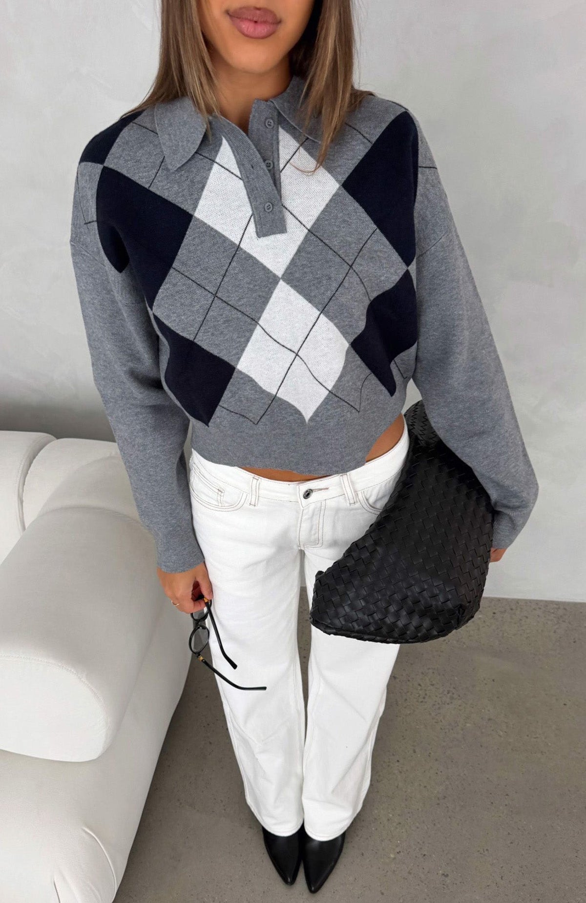 Cinzia Argyle Knit Sweater Navy Winter