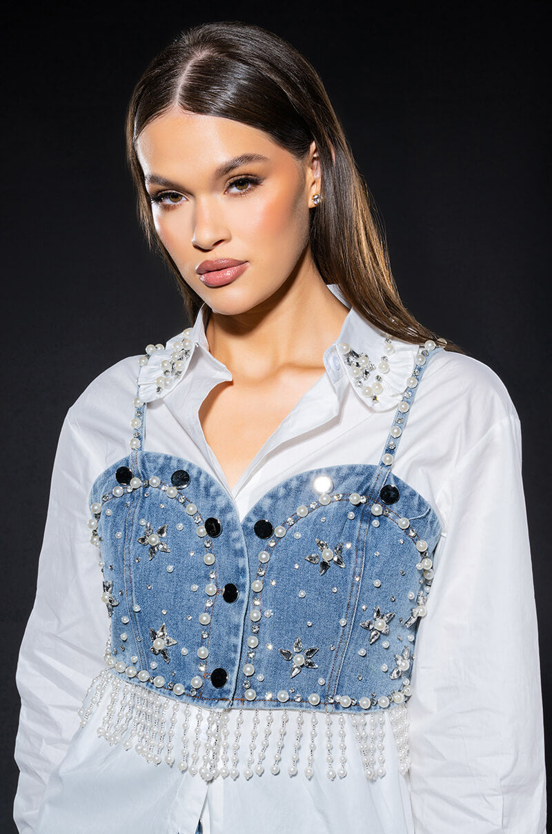 NASHVILLE NIGHTS EMBELLISHED BUTTON DOWN TOP