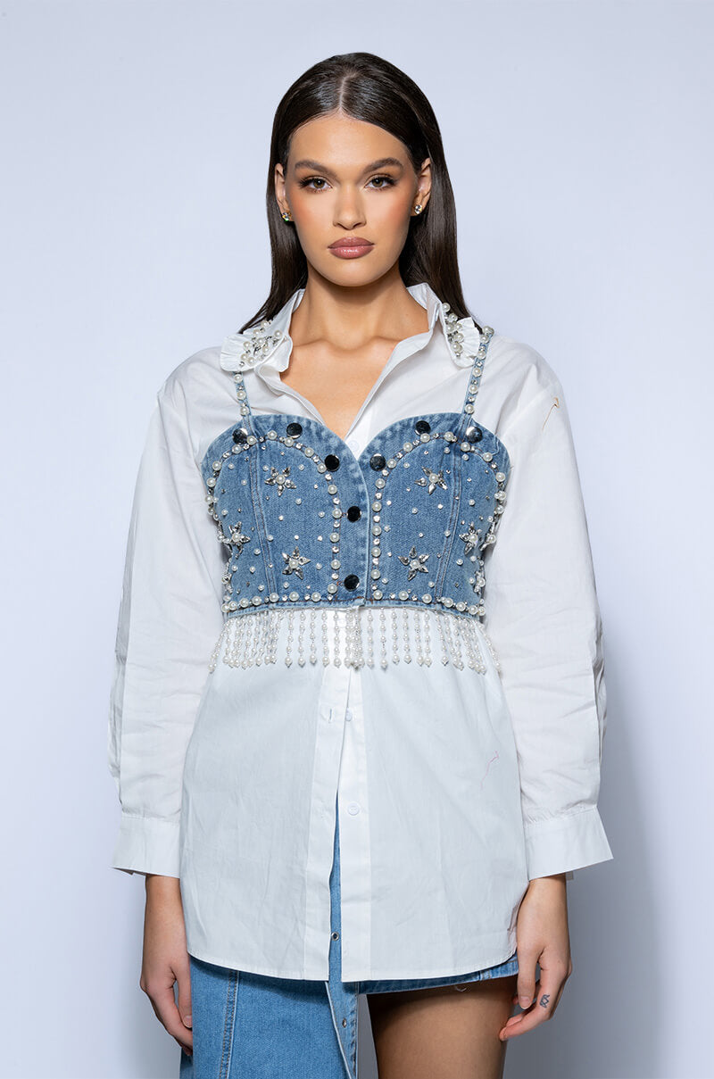 NASHVILLE NIGHTS EMBELLISHED BUTTON DOWN TOP