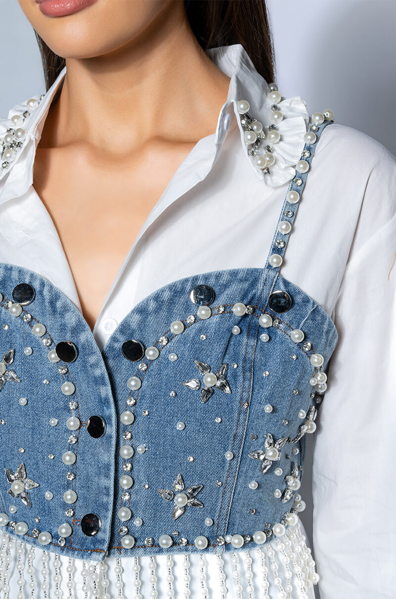 NASHVILLE NIGHTS EMBELLISHED BUTTON DOWN TOP