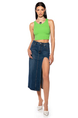 NAUGHTY OR NICE DRAMA SLIT DENIM SKIRT