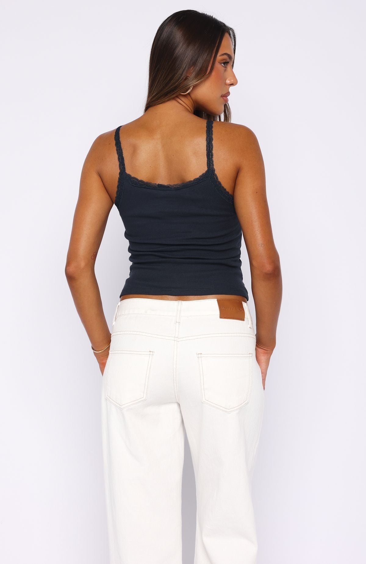 Holding On To You Lace Trim Top Navy