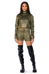 NEBULA COATED METALLIC KNIT SHORT