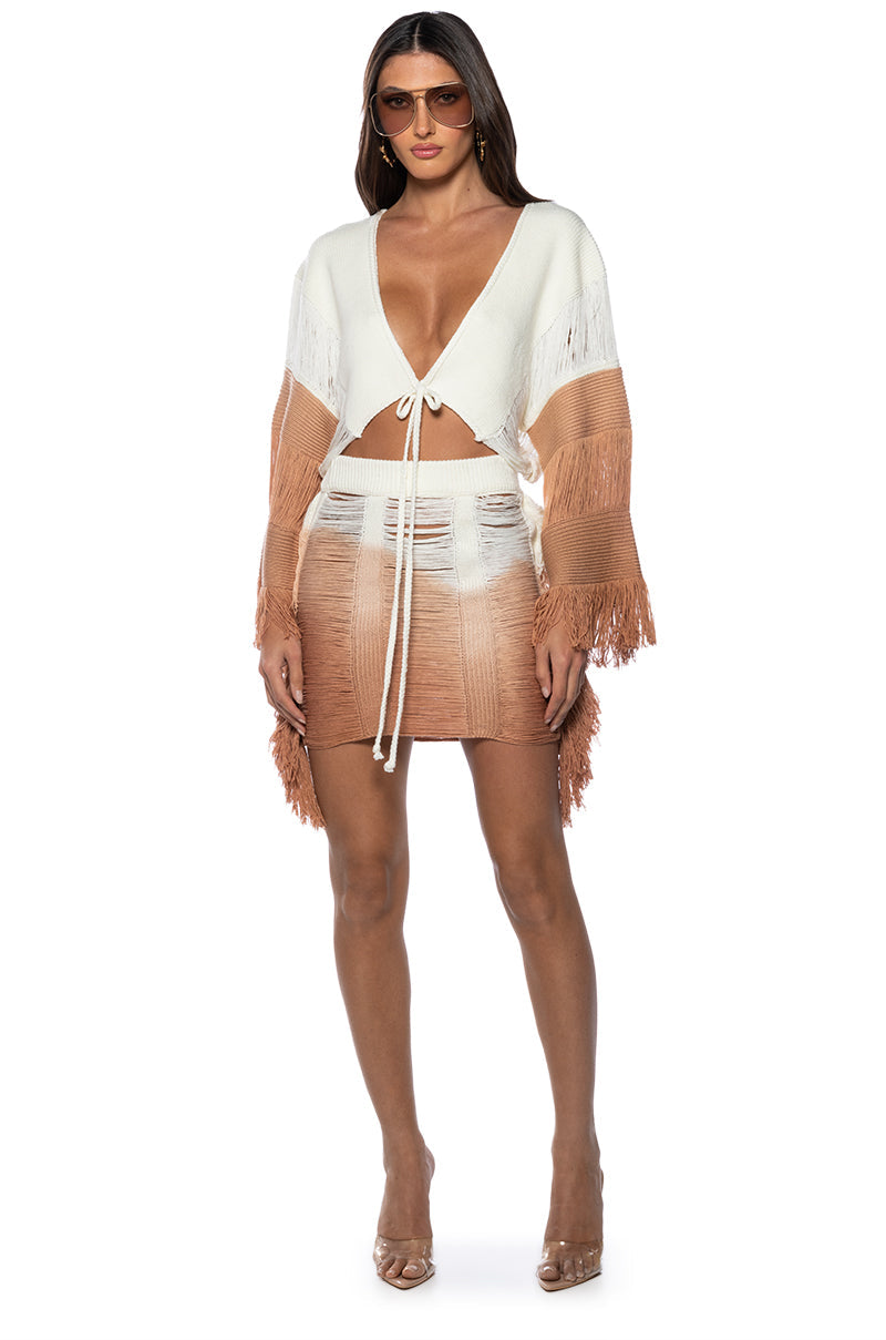 NEED A FLIGHT FRINGE MINI SKIRT