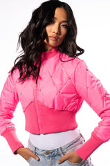 BIPIDI NEON PUFFER BOMBER WITH RHINESTONES