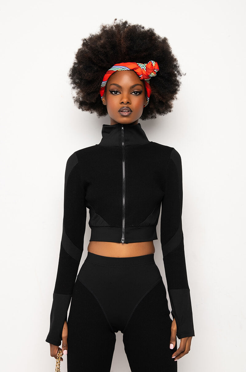 CHARIS RIBBED CROP ZIP TURTLENECK