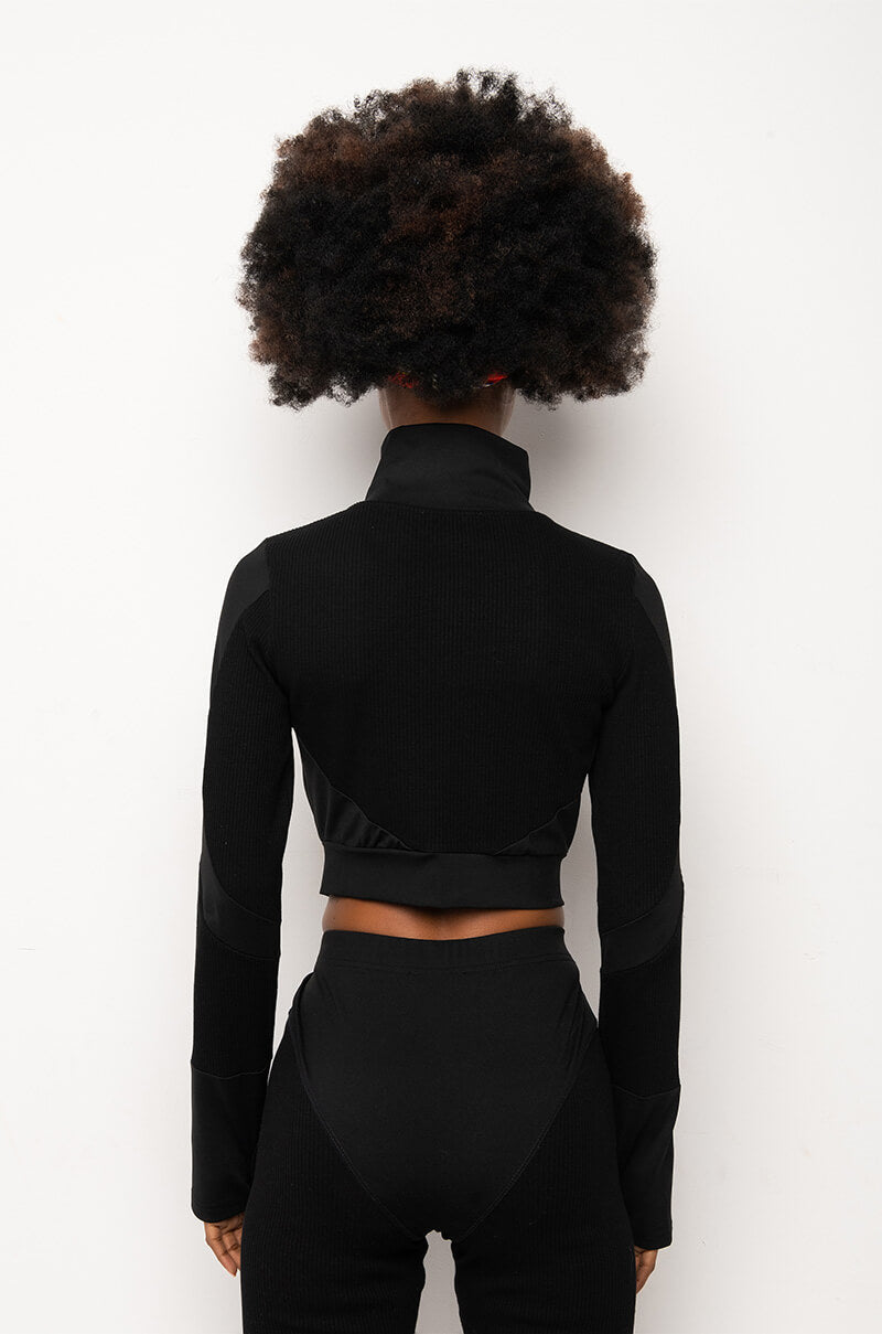 CHARIS RIBBED CROP ZIP TURTLENECK