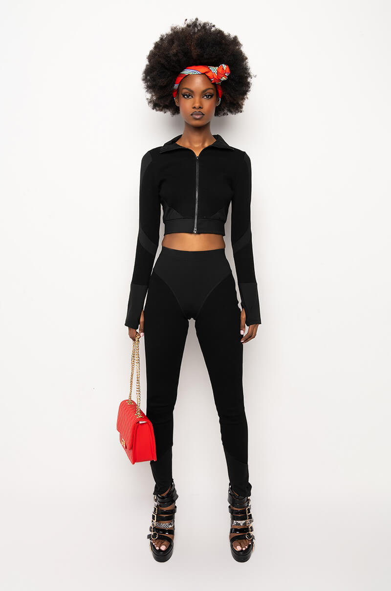 CHARIS RIBBED CROP ZIP TURTLENECK