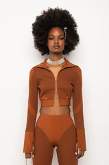 CHARIS RIBBED CROP ZIP TURTLENECK