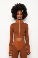CHARIS RIBBED CROP ZIP TURTLENECK