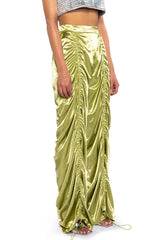 NEVER REGULAR CINCHED SATIN HIGH RISE PANTS