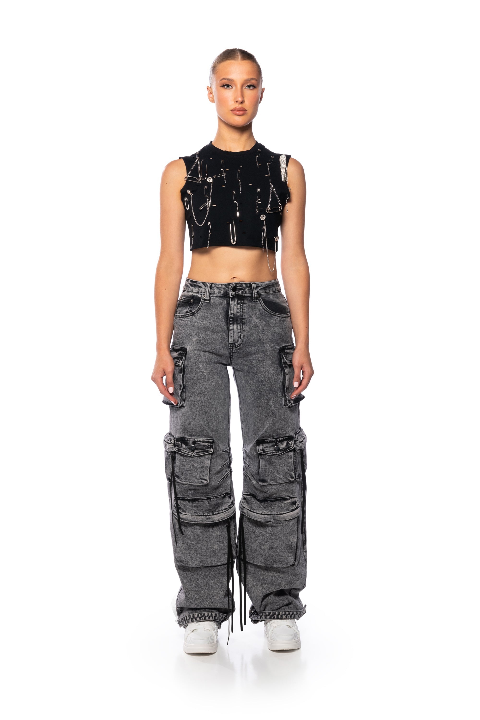 NEW PUNK EMBELLISHED TANK TOP