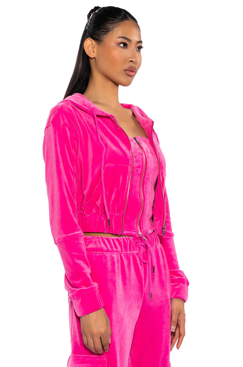 NEW RULES VELVET ZIP UP SWEATSHIRT