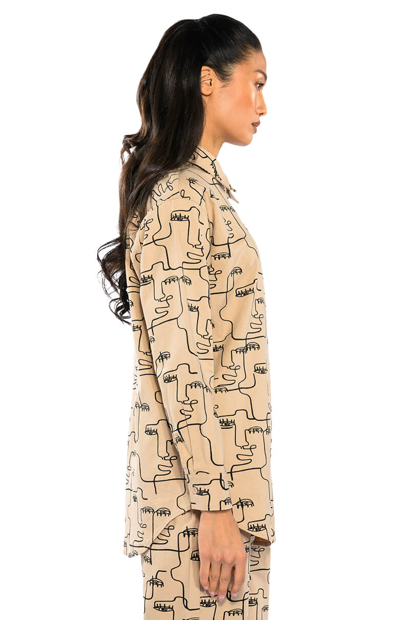 NEW SOCIETY PRINTED BUTTON DOWN TOP