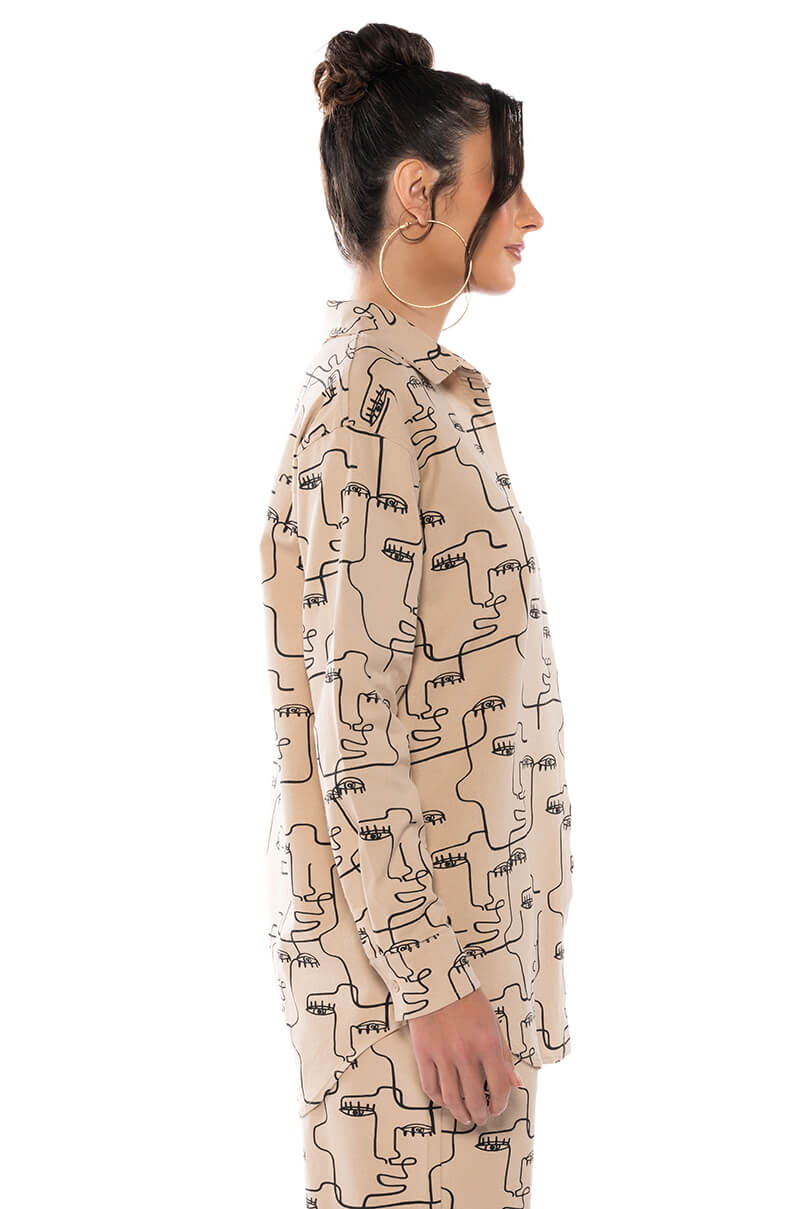 NEW SOCIETY PRINTED BUTTON DOWN TOP