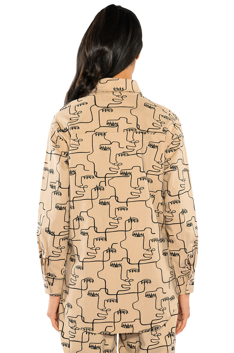 NEW SOCIETY PRINTED BUTTON DOWN TOP