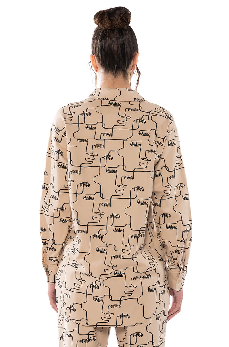 NEW SOCIETY PRINTED BUTTON DOWN TOP