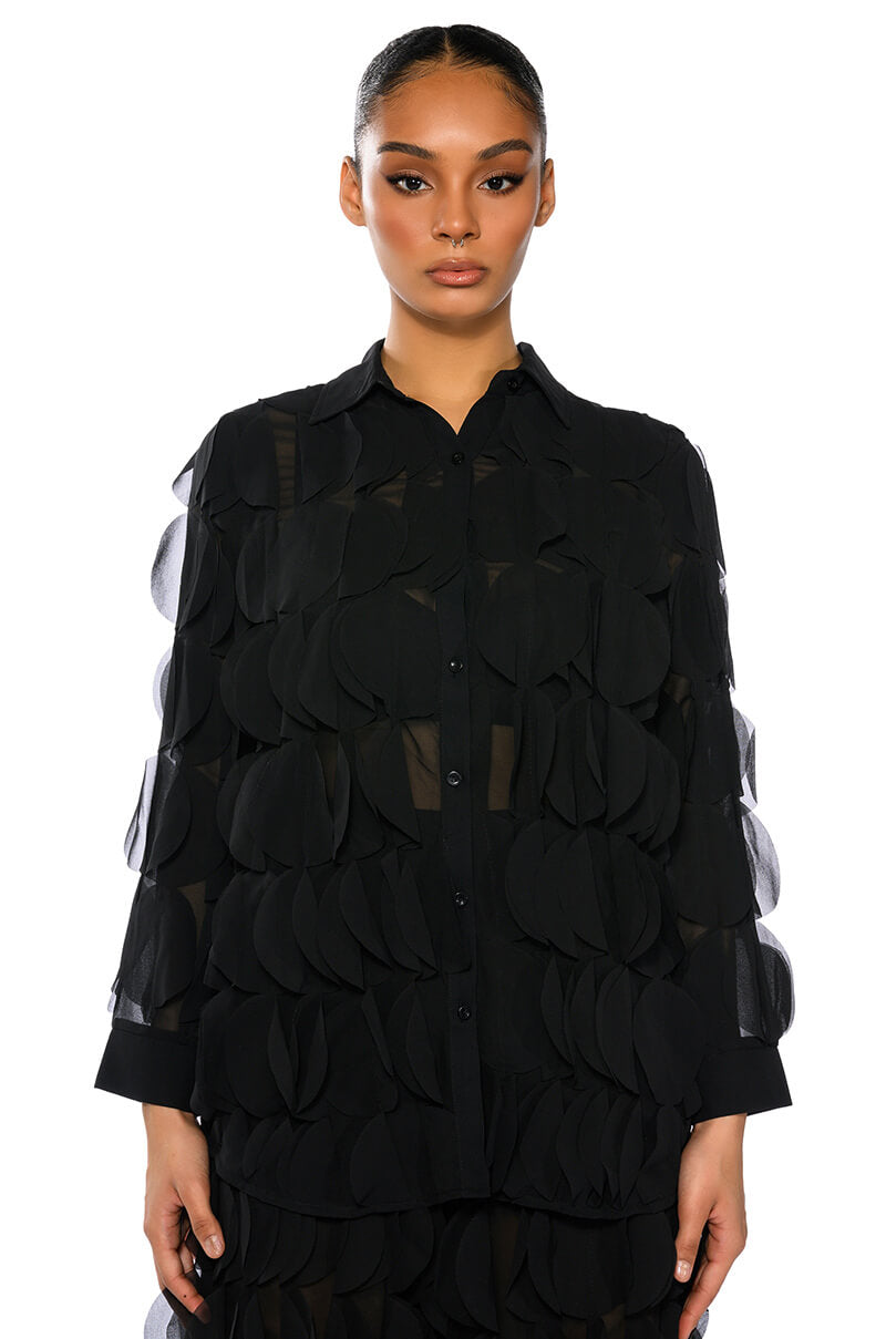 NEXT TIME TEXTURED BUTTON DOWN BLOUSE