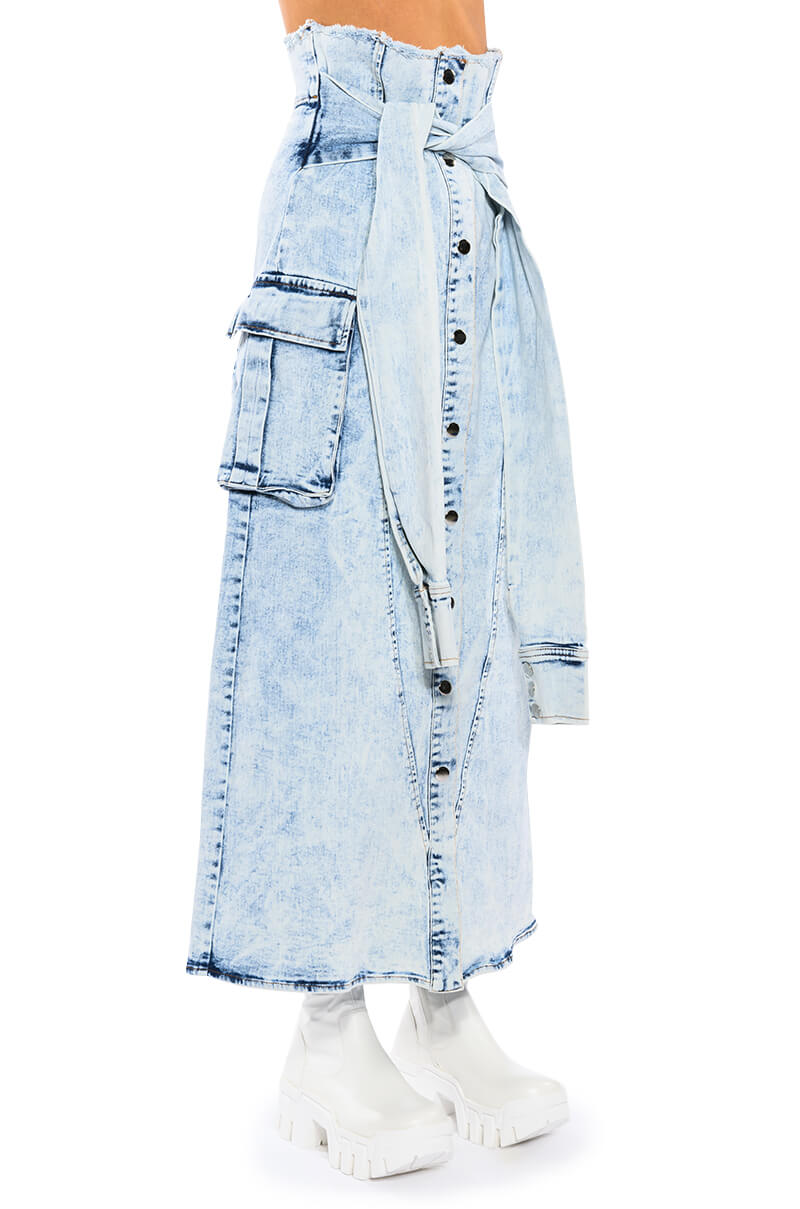 NEXT UP BLEACHED DENIM MAXI SKIRT