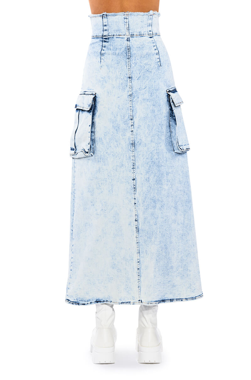 NEXT UP BLEACHED DENIM MAXI SKIRT