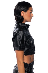 NIGHTCRAWLER FAUX LEATHER SHORT SLEEVE TOP