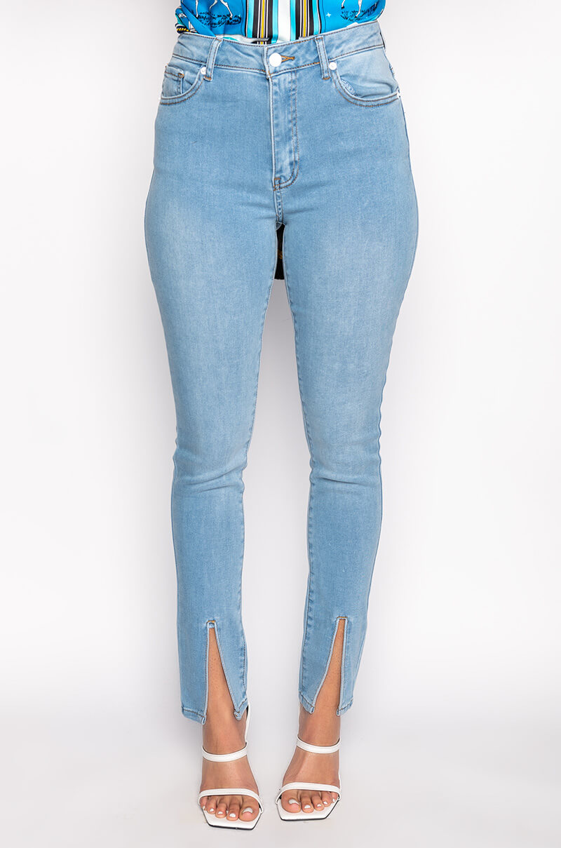 NIGHTFALL MID RISE SKINNY JEANS WITH FRONT SLIT