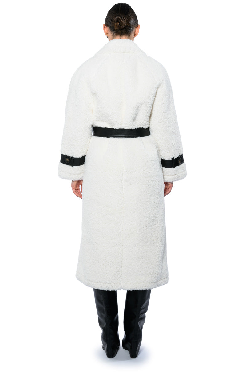 NINA TEDDY COAT WITH PU TRIM